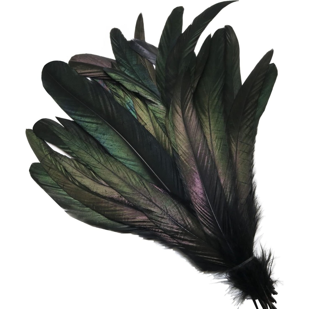 TEMU Artificial Rooster Feathers 40pcs 25-30 Cm/10-12 Inches, Synthetic Black Rooster Tail Feathers, For Hat And Clothing Decoration, Feathers
