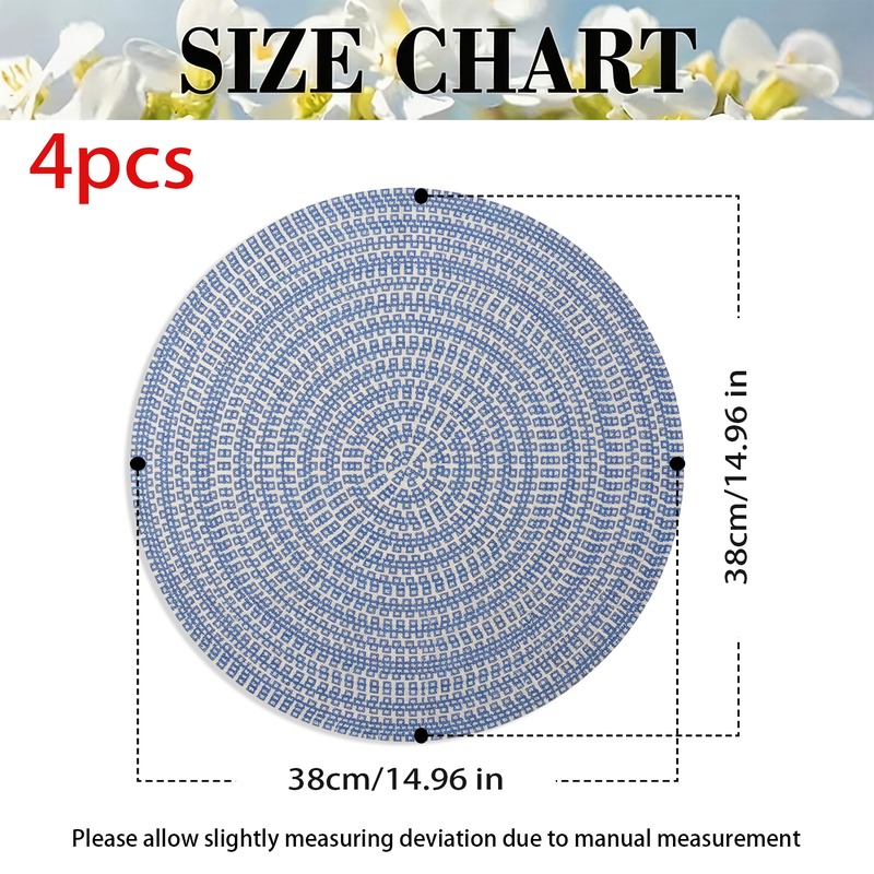TEMU 4pcs Circular Placemat With Blue Pattern Washable For Holiday Party Kitchen Table Decor Hotel Decoration For Home Dining Enthusiasts 2d Flat