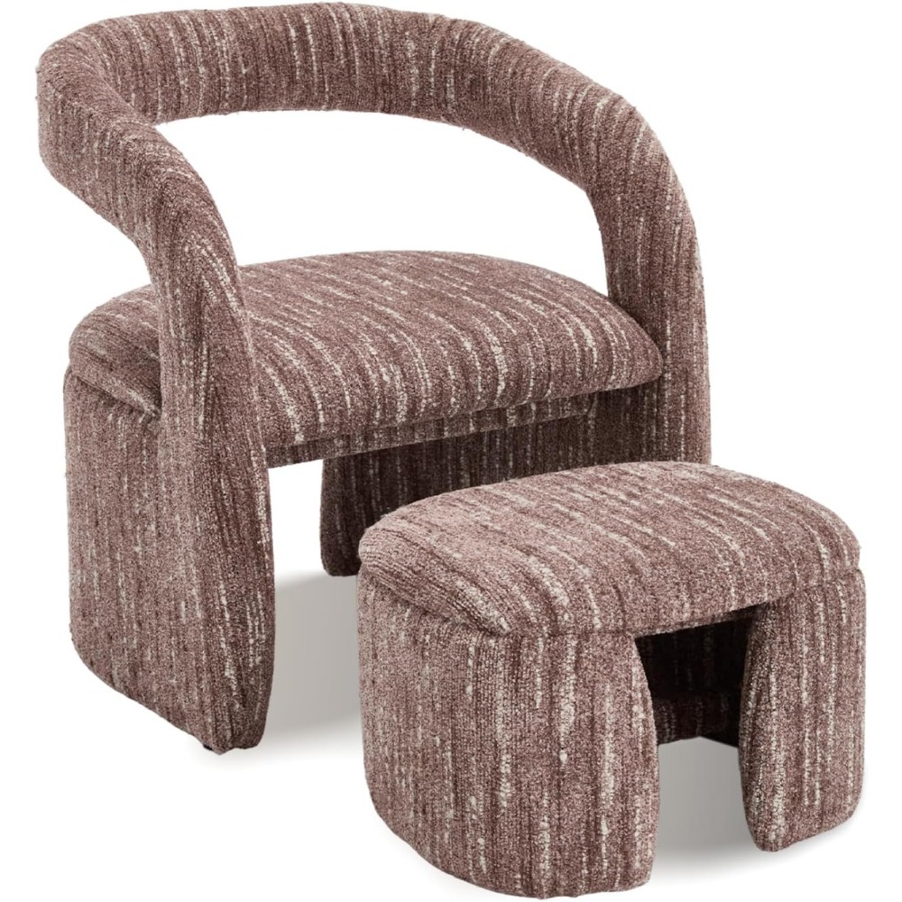 1pc Modern Accent Living Room Chair Set with One Ottoman, Upholstered Barrel Sherpa Lounge Side Chair, Comfy Side Reading Reclining Chair for Living Room, Bedroom, Apartment, Reading Room, Office