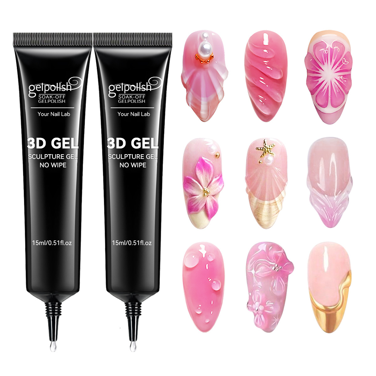 Image of Gelpoiish 2pcs 3d Gel Nail Art, Sculpting Gel For Drawing, Molding, Sculpture, Gems And Decoration, No Wipe Clear Gel Polish For Nail Designs