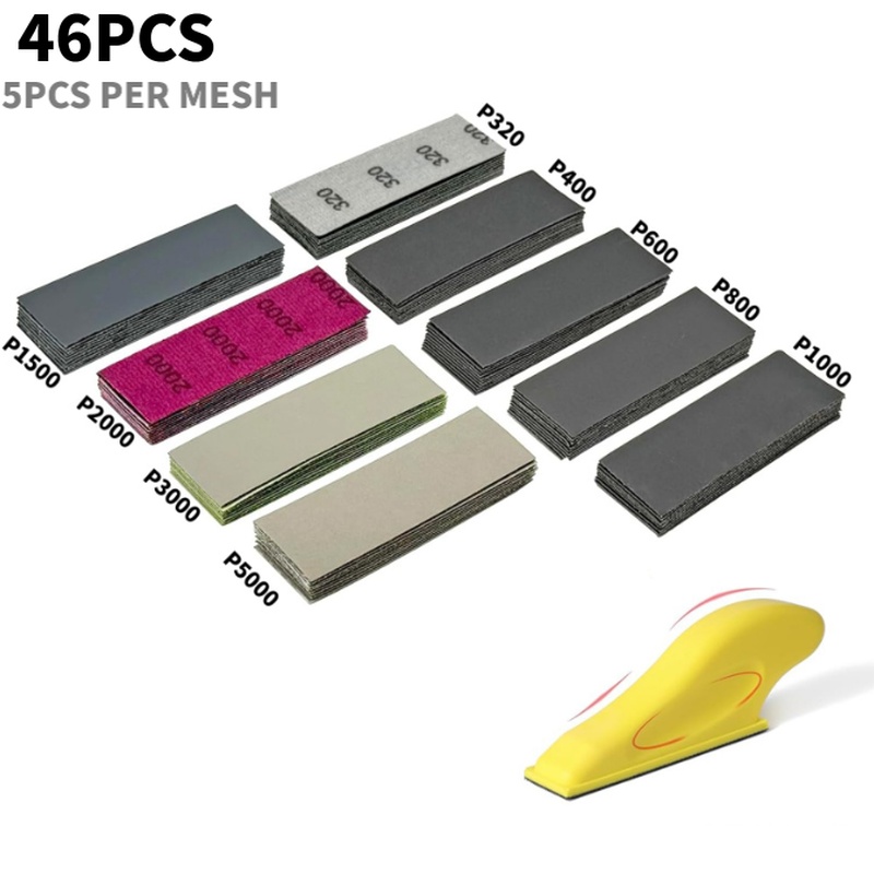 TEMU 46pcs Sandpaper Kit, Wet/dry Sandpapers(grit 320 To 5000), 3.5inch X 1inch(. 8.9cm X 2.5cm) Hand Sanding Block, With Hook And Loop Sanding