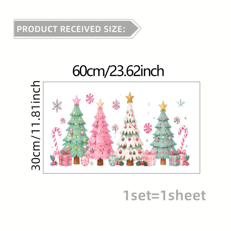 TEMU 2d Flat, 1pc Reusable Static Cling Window Film Suitable For Windows, Glass Doors, Mirrors - High Quality Pvc Sticker With Pink Christmas Tree &