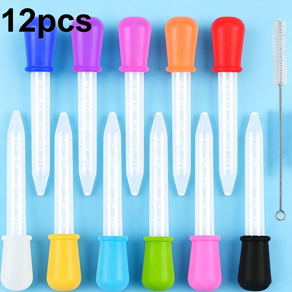 TEMU 12pcs/set Liquid Straws 5ml Clear Droppers, With Graduations, Silicone Bulb Straw Set, Random Colors, 11pcs Straws And 1pc Cleaning Brush,