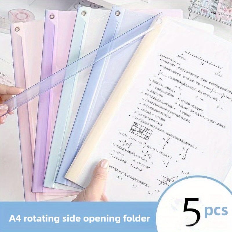 TEMU 5pcs A4 Rotating File Folder With Transparent Inserts - Durable Polyester, Ideal For Office & School Organization