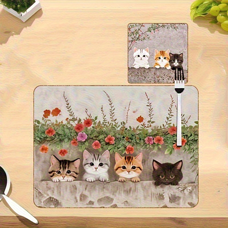 TEMU 4pcs Euromat Wooden Placemat Set With Cork Backing, , Durable Dining Table Mats For Restaurant And Kitchen