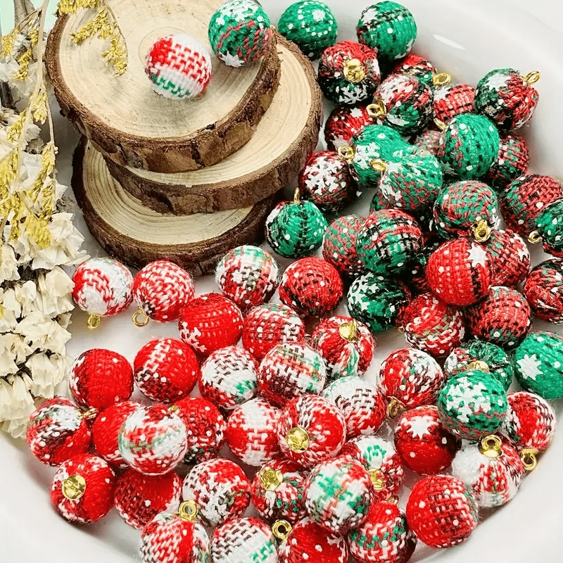 TEMU 20 stuks/50 stuks Kerst Decoratieve Ruitpatroon Stoffen Omwikkelde Bollen Set, 1.5Cm/0.59Inch Kleine Kerstbal, Mini Ambachten Ornamenten voor