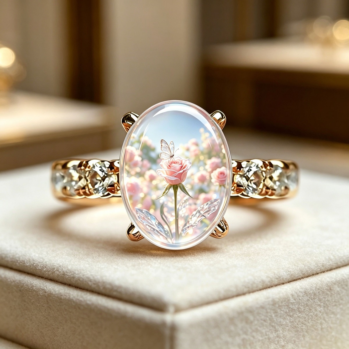 Elegant Pink Rose Patterned Women's Fashion Ring, Hypoallergenic