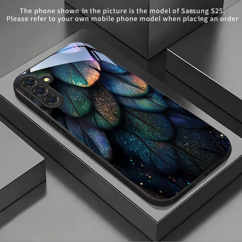 TEMU Phone Case - A Tempered Glass Phone Case With A Colorful Feather Pattern For S26ultra, S26plus, S26, S25fe, S25ultra, S25plus, S25 , S24, And