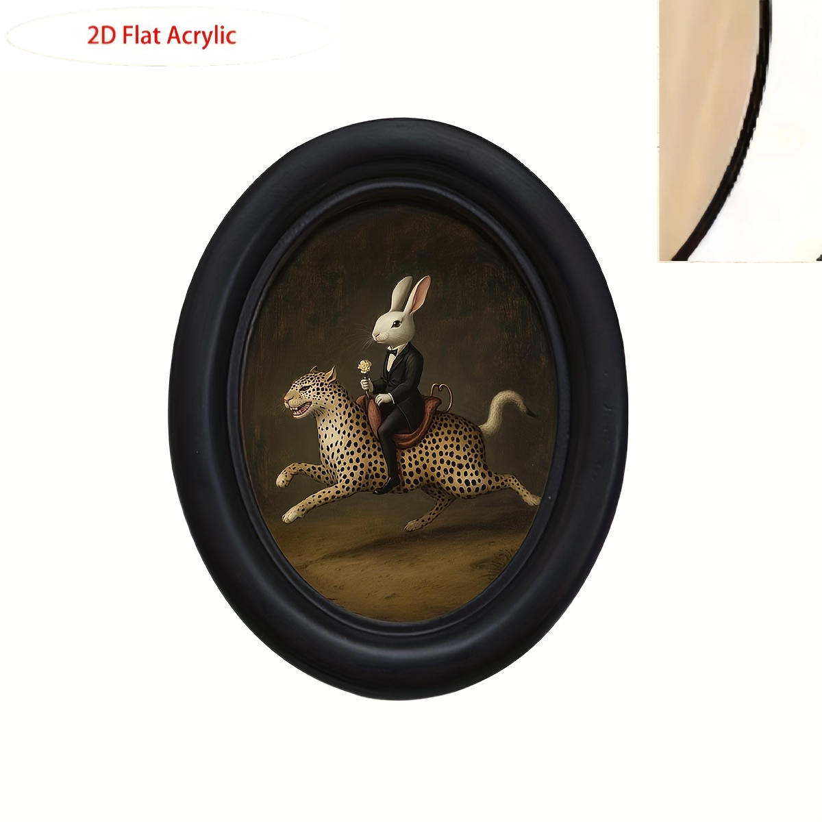 TEMU 2d Flat, 1pc Bohemian Rabbit & Wall Art - Oval Framed Animal Panel Suitable For Living Room, Bedroom,, Wood Decor, Style With Vibrant Colors,