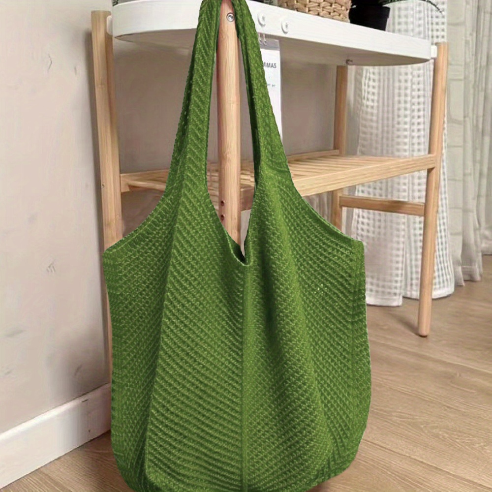 Image of Women's Tote Bag, Elegant And Stylish, Casual For Daily And Campus, Versatile Solid Color, Large Capacity, Knit Design