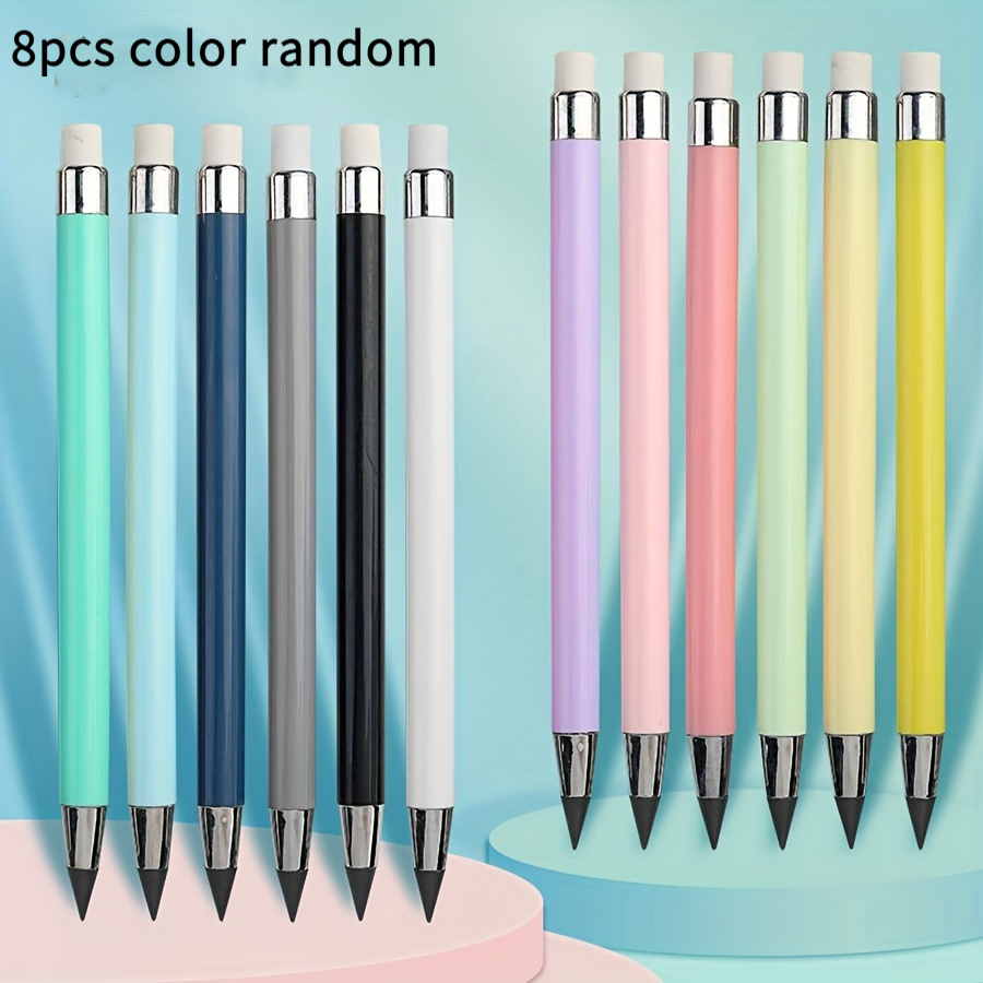 Image of 8pcs Random Color Hb No-sharpen Pencils With Built-in Erasers Perfect For Writing Drawing Student Office Supplies Birthday Christmas Gift