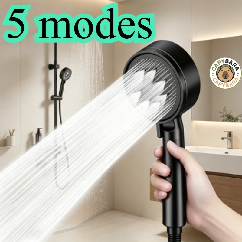 Capybara 1pc 5-Mode High-Pressure Showerhead, Bathroom Booster Spray Nozzle, Adjustable Water-Saving Handheld Shower, Home Bathroom Showerhead with Mode Switching