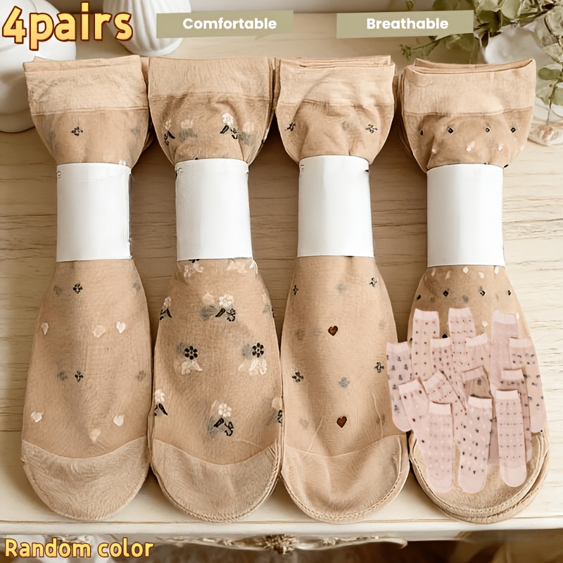 TEMU 4足組 レディース 高品質 夏用ストッキング ショート丈 耐摩耗性・引っかかり防止 通気性・吸湿速乾性 で万能 軽量で快適 カジュアルなビティやルな集まりに最適