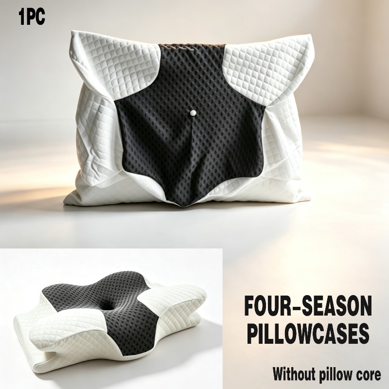 TEMU 1pc Four-season Breathable Cervical Pillowcase, Made Of Soft And Breathable Fabric, With A Zipper Closure Design, Machine Washable. Suitable For