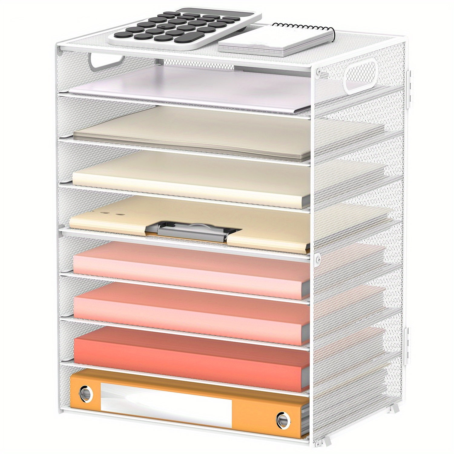 TEMU Daltack 9-layer Paper Letter Tray Desktop Storage Rack With Handle, Mesh File Rack Organization, Paper Desktop Storage Rack, Suitable For Office