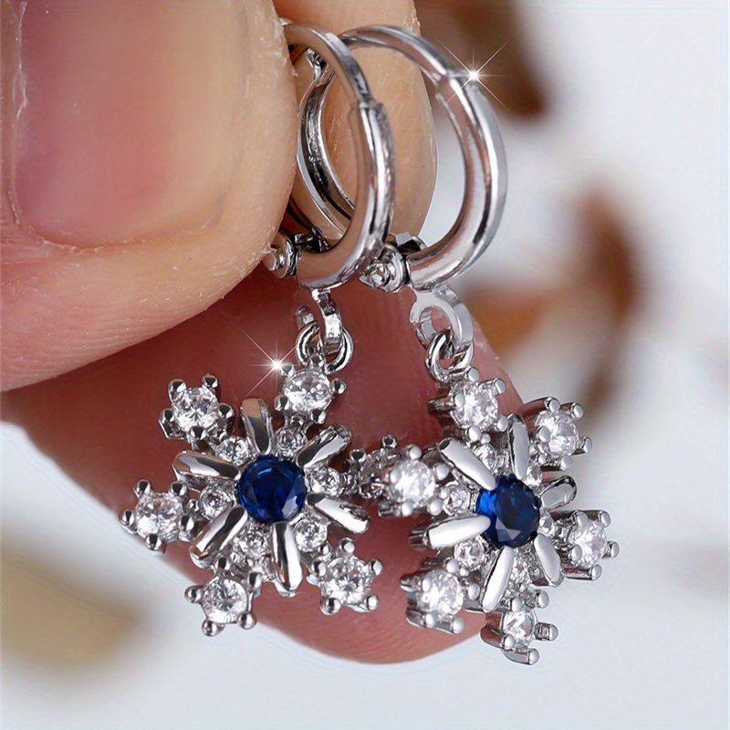 Snowflake Zirconia Drop Earrings for Christmas