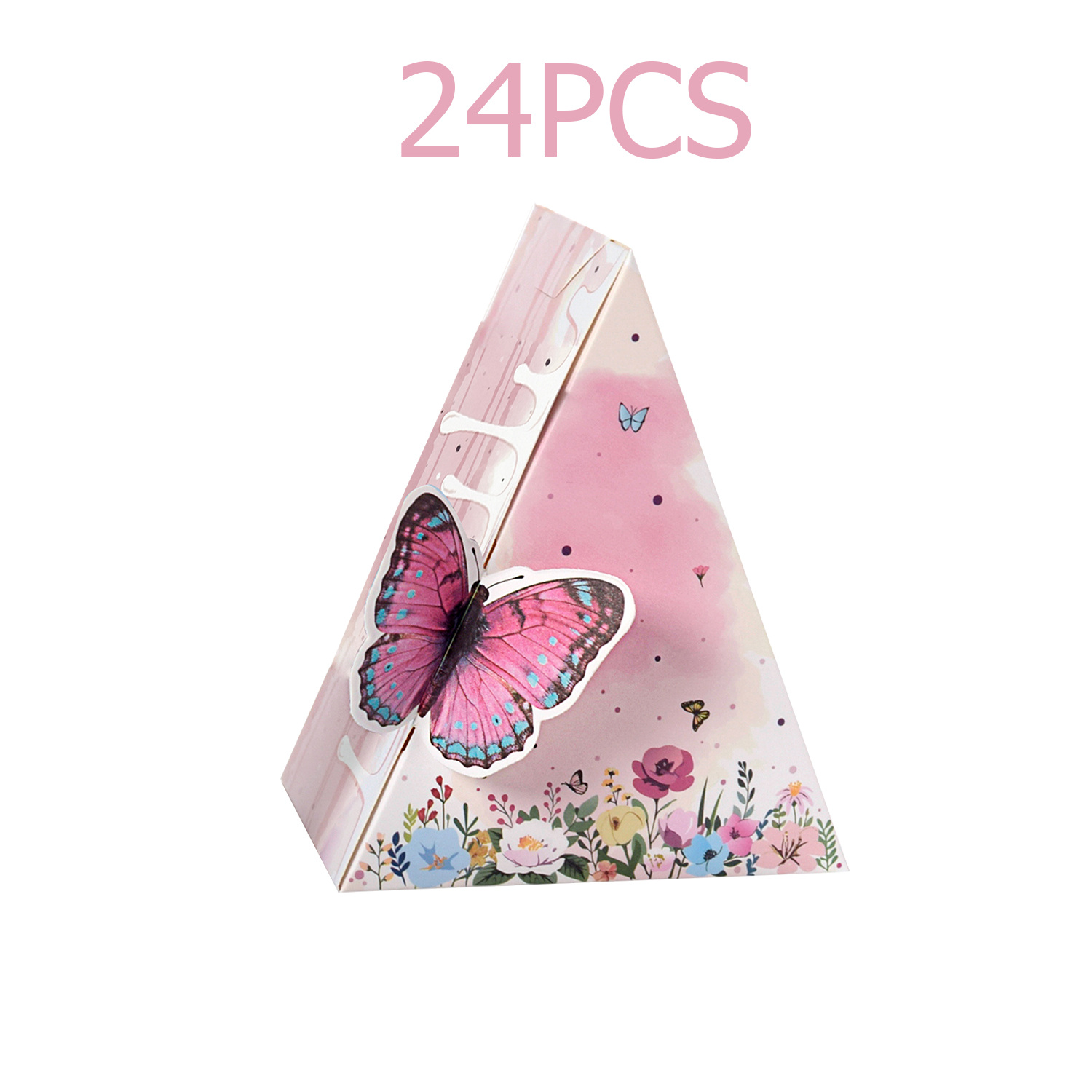 E-shop 24 Stück Geschenkboxen aus Papier mit Schmetterlings- & Blumenmuster in Dreiecksform | für Geschenke, Dekorationen und Partyzubehör,