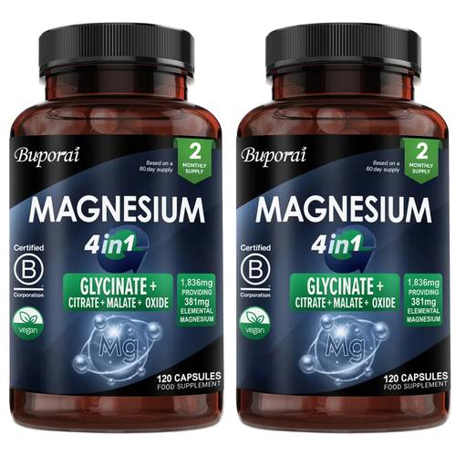 4in 1 magnesium capsules with malate oxide contributes to normal muscle function 2 bottles