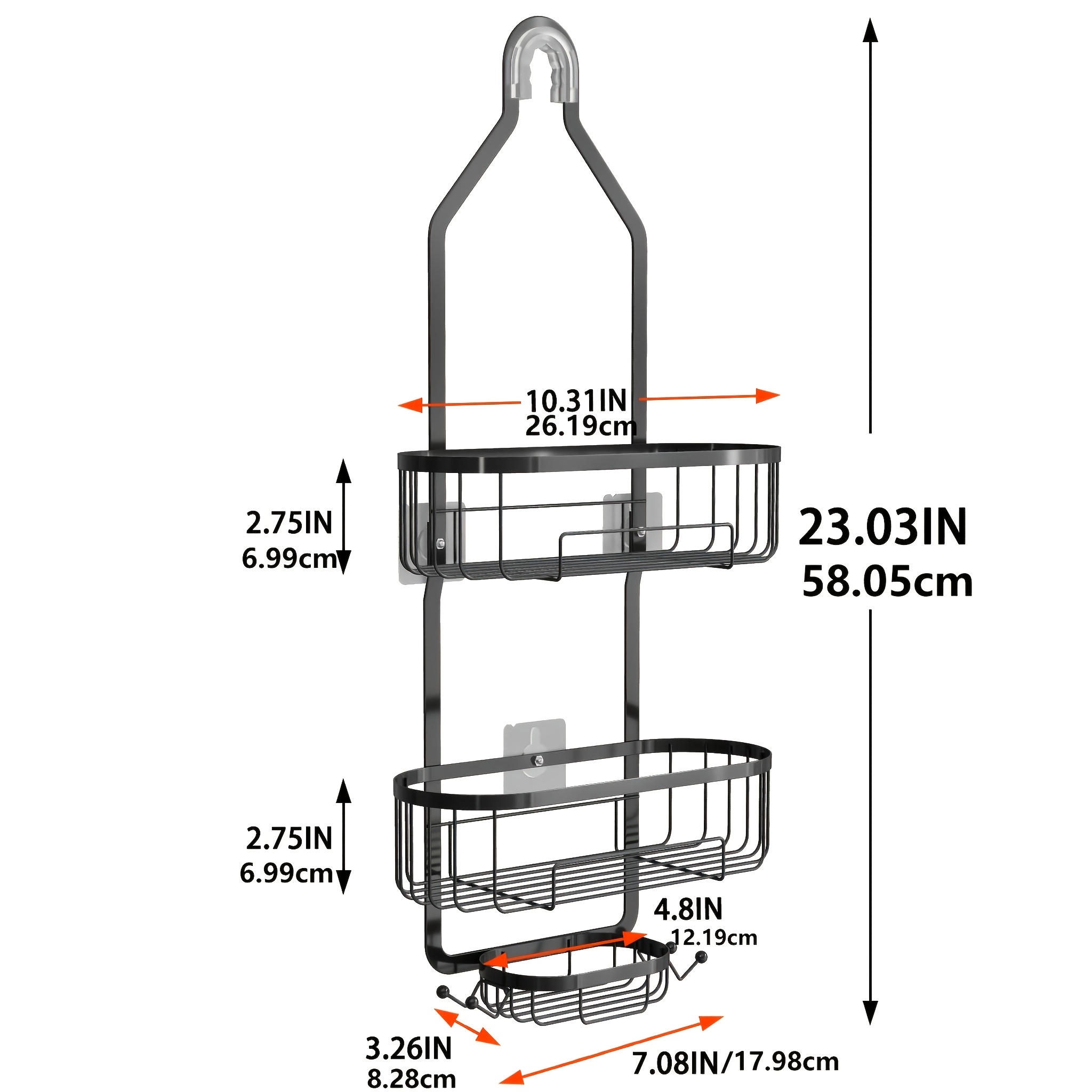 TEMU No-drill Wall-mounted Shower Caddy- Heavy-duty Rust-proof Stainless Steel Hanging Shower Rack With Adjustable Multi-tier Shelves& Suction Cups-