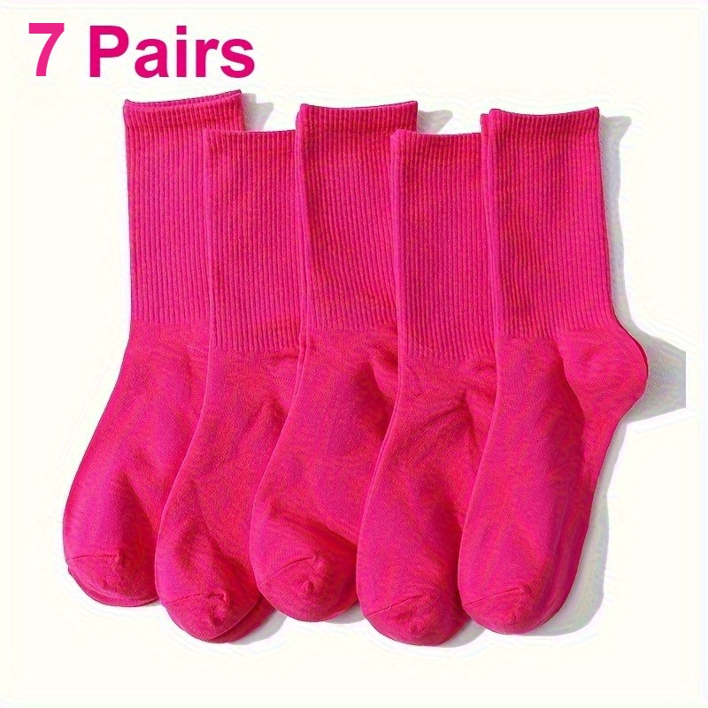 E-shop 7 Paar Neue Herbst- und Winter-Mittelwadensocken für Damen und Herren - Lebendige rosérosa, einfarbig, weiche und atmungsaktive