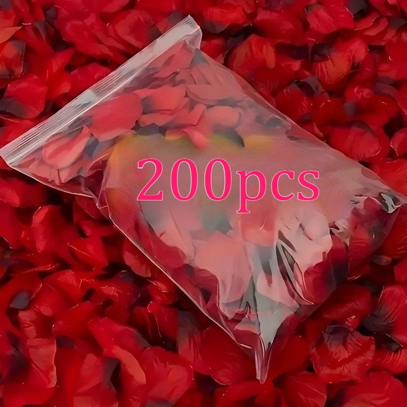 Image of 200pcs Red Rose Petals, Artificial Petals, Suitable For Romantic Nights, Weddings, Events, Parties, Valentine's Day Decorations, Romantic Wedding Party Decor