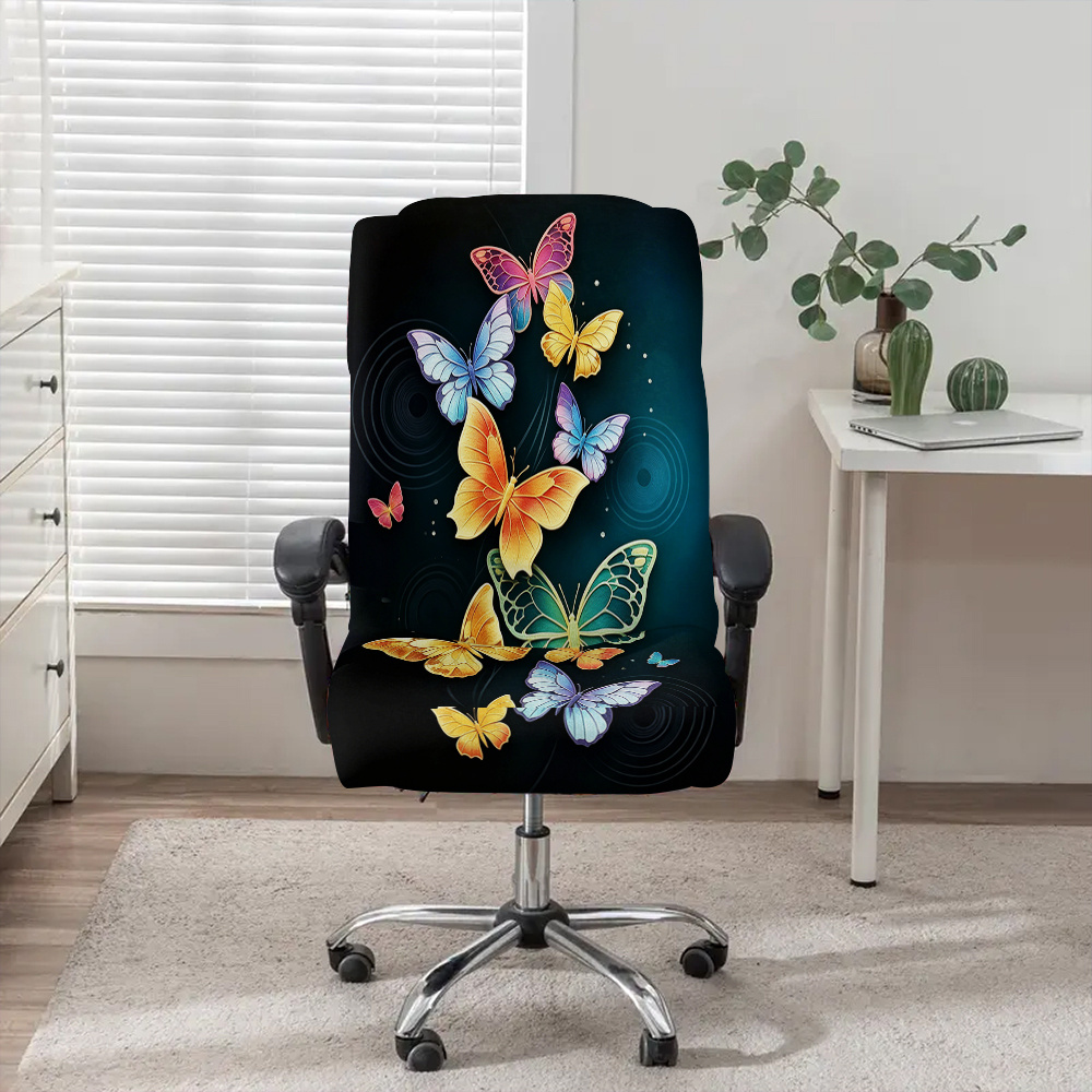 TEMU 1pc Fabric Office Chair Cover With Colorful Butterflies Pattern - Elastic Detachable Zipper Cover Suitable For Chair, Computer Desk Chair, Game