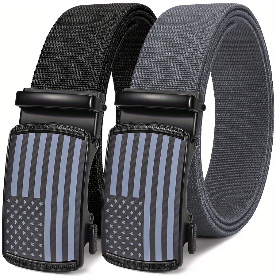 TEMU 2pcs Men's Elastic Stretch Belt - Ratchet Nylon Belt - With Adjustable Sliding Canvas Belt For Work And Casual Golf/ / Cut Fit