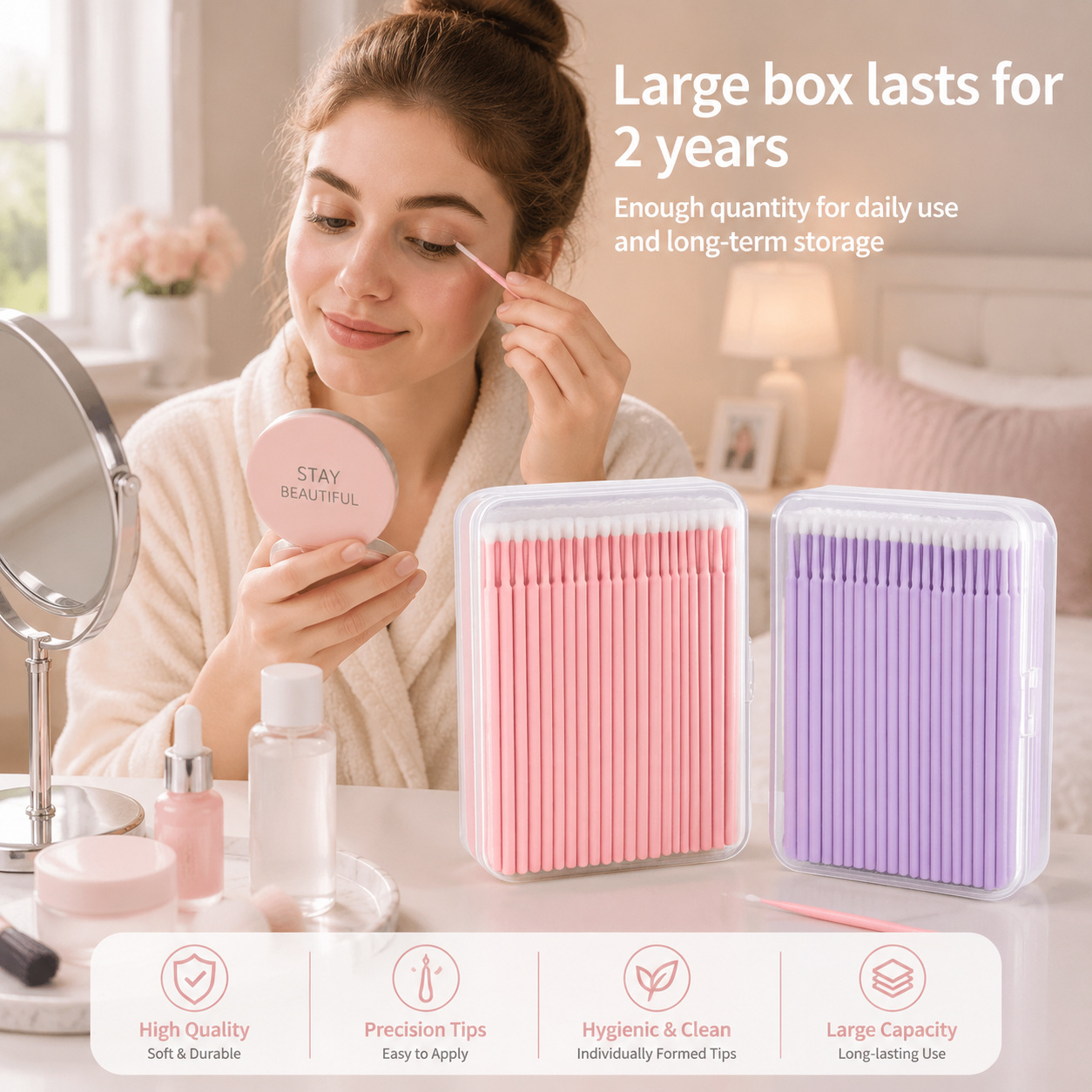 TEMU 400 Stück Micro Bürstenköpfe, 2 große Boxen Feine Spitzen Reinigungsbürsten für Wimpernverlängerungs-Kleberentfernung, Nagelreinigung und