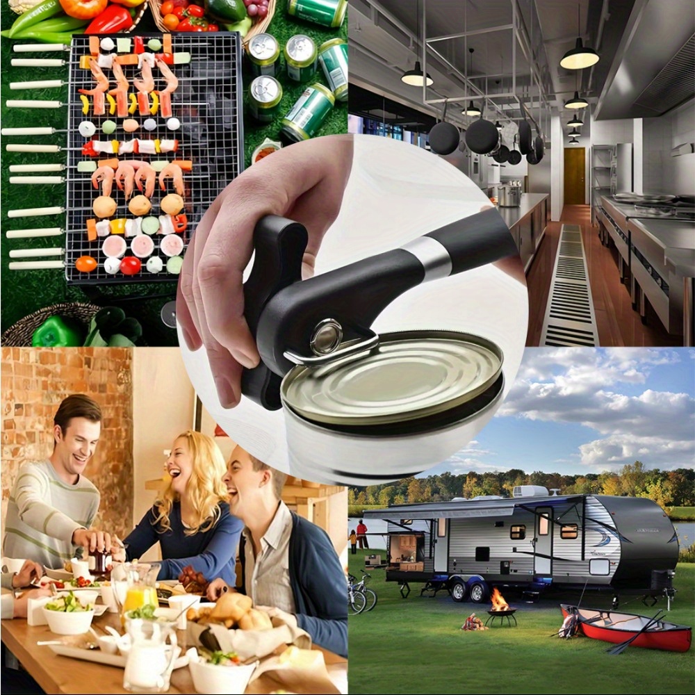 Abrelatas multifunción de 1 pieza con apertura lateral, rápido y fácil, de acero inoxidable, cuchillo de cocina, abrelatas, utensilio de cocina que abre perfectamente conservas, sopas, verduras, carnes— Equipo de servicio de alimentos de grado profesional