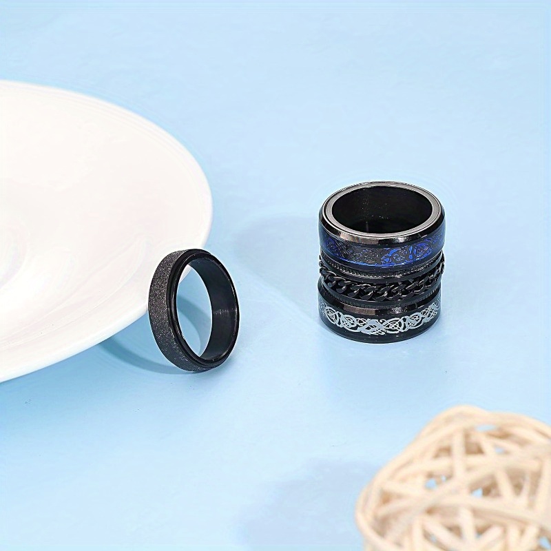 4pcs anxiety ring spinner fidget rings for anxiety dragon ring black 316 316l stainless steel rings for men women Product details 5
