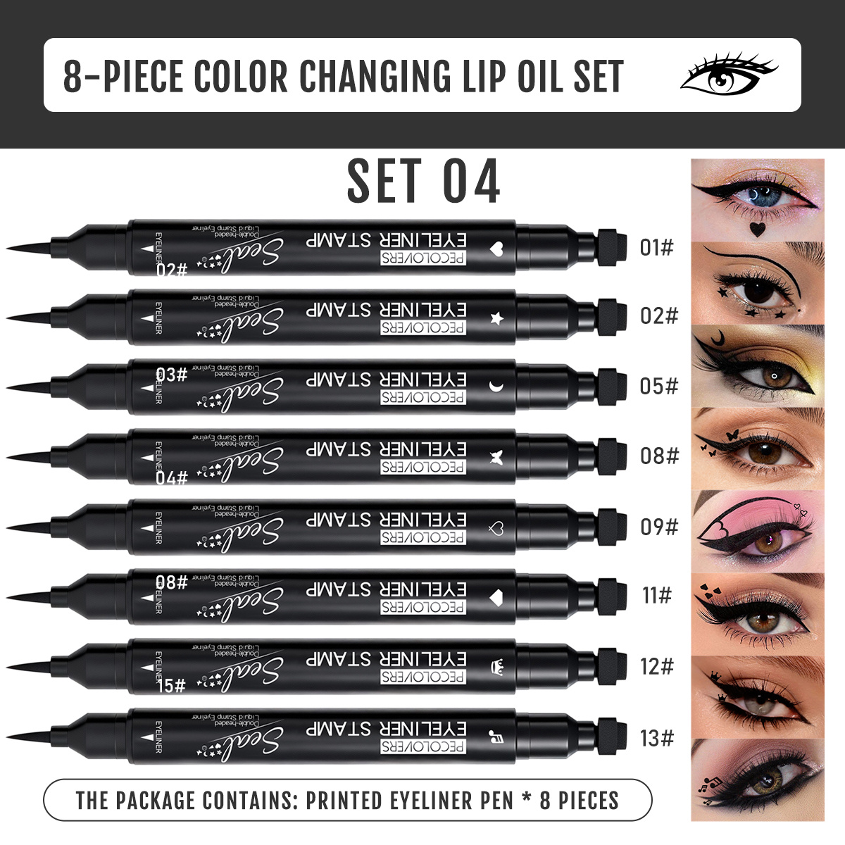 TEMU 8pcs/set Dual Tip Eyeliner , Waterproof, Quick Dry, Anti Smudge, All Day Long Lasting, Ultra Fine Painting Tip, No Fade, Fast Drying Dual End ,