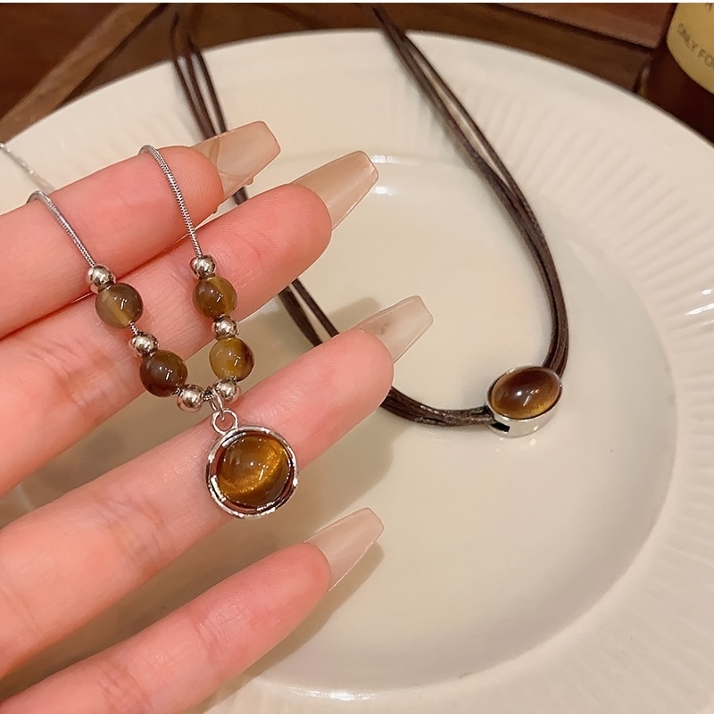 Women's Retro Pendant Necklace Set, 2pcs Stackable Design