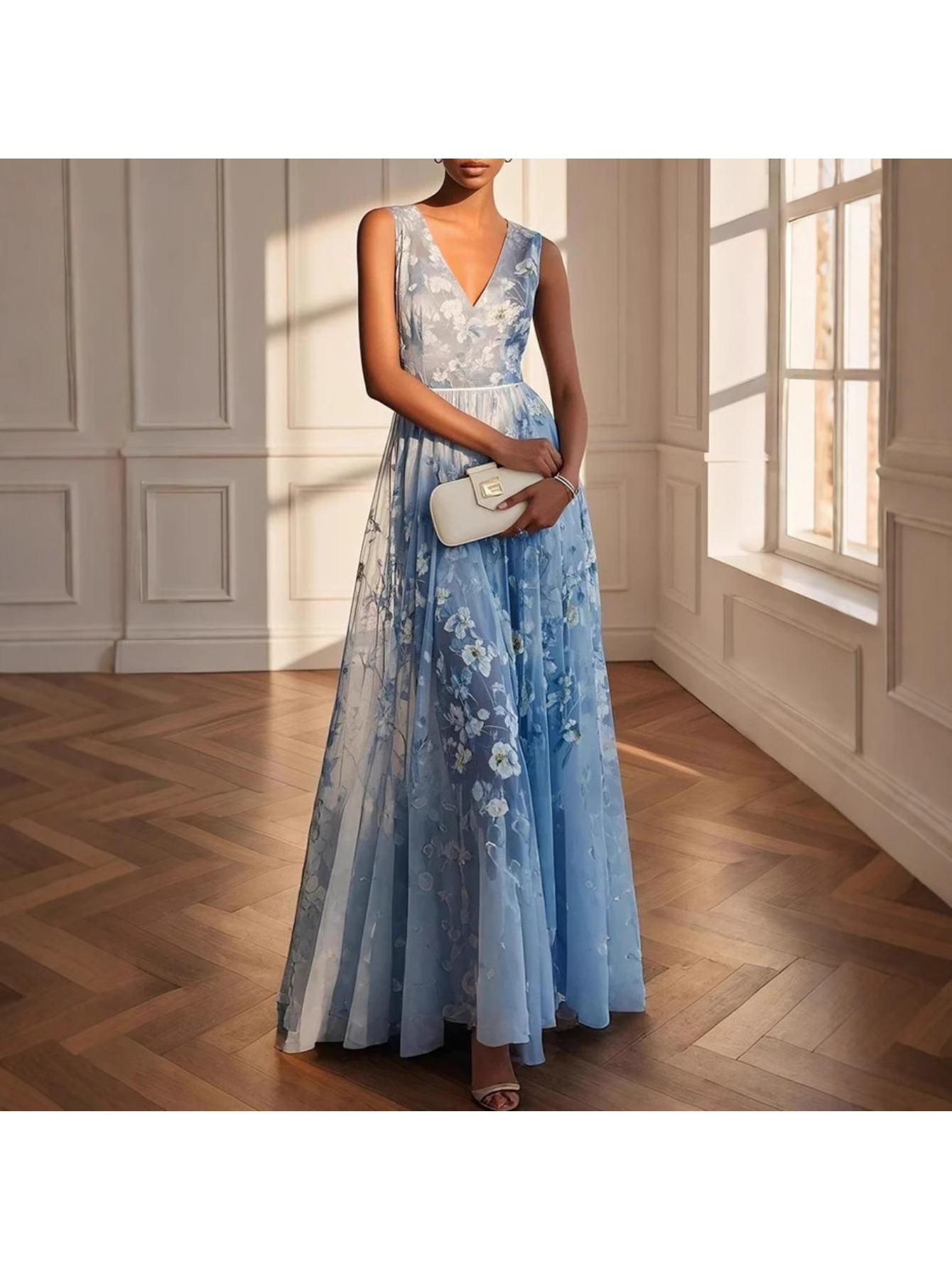 long blue floral dress sold on Temu United States