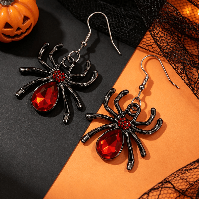 Women's Gothic Style Red Bead Spider Drop Earrings