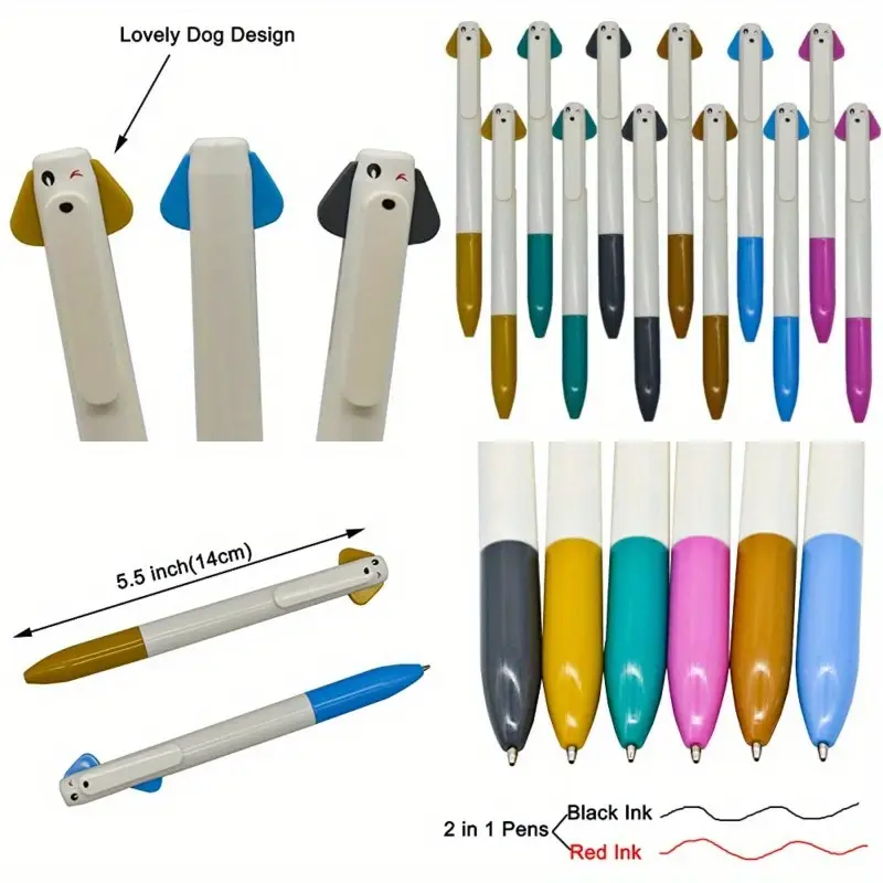 24pcs dog ballpoint pen cute cartoon animal pens 2in 1 retractable pen black red gel ink for stationery supplies, note taking accessory, everyday writing tool, animal themed pen, gel ink pen, pen, cute cartoon design, ink, quality writing experience, gift for pet lovers, stationery collectors, back to, cute gel pens, fancy pen, needle tip pens, school pens, cute pens bulk Product details 0
