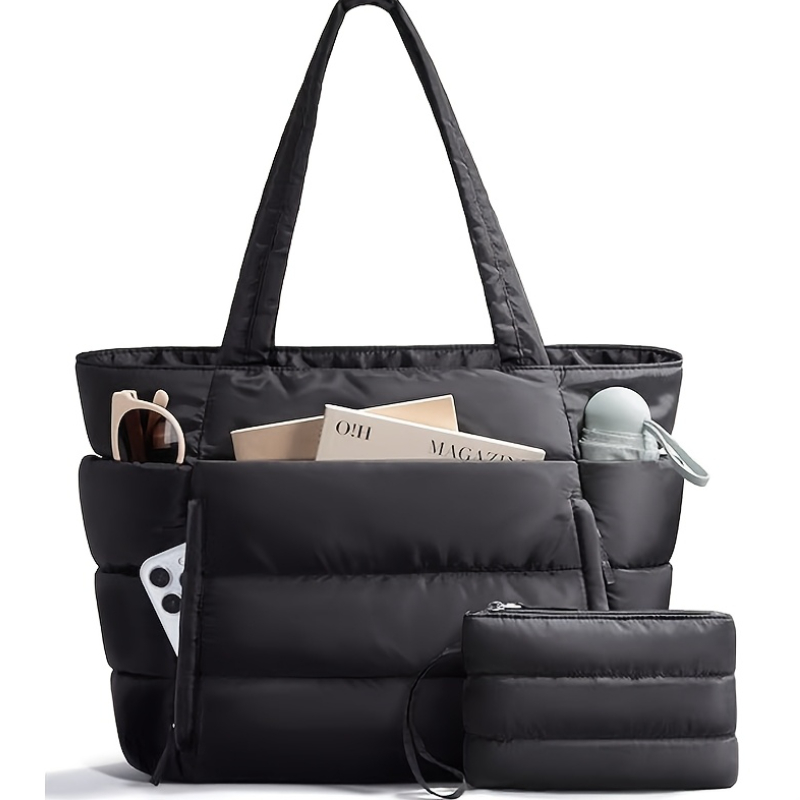 TEMU Cahvin Koeinz Women's Shoulder Bag, Quilted Handbag, Multi-compartment Large Capacity Tote, Handbag, Lightweight Fluffy Work Computer Bag