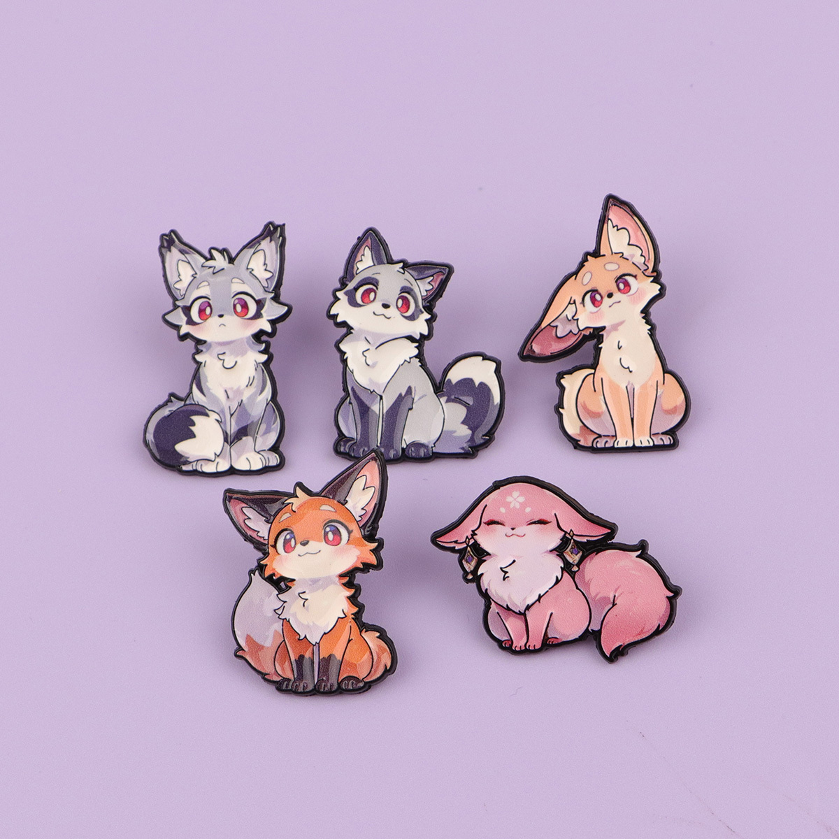 Image of 5pcs/set Fox Enamel Pin | Cute Lapel Pins Badges On Backpack Women's Brooch Clothes Gift Jewelry Fashion Additions, Alloy With Silicone Back
