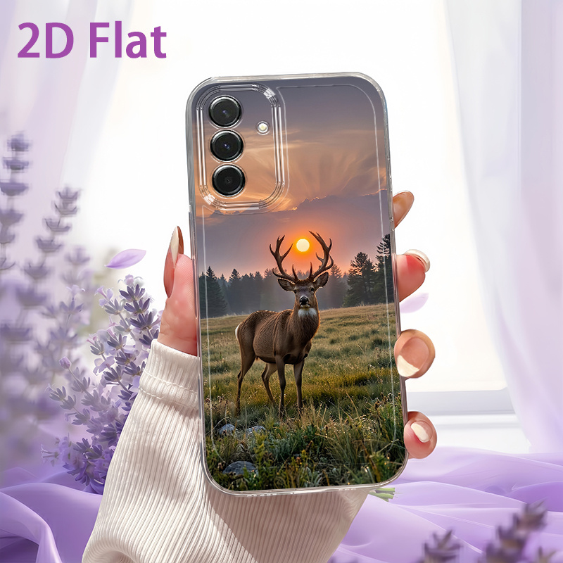 TEMU Phone Case - 2d Flat Sunset Deer Pattern Phone Case For Galaxy A03s A05s A06 A07 A13 A14 A15 A16 A17 A22 A23 A24 A25 A26 A32 A34 A35 A36 A37 A52