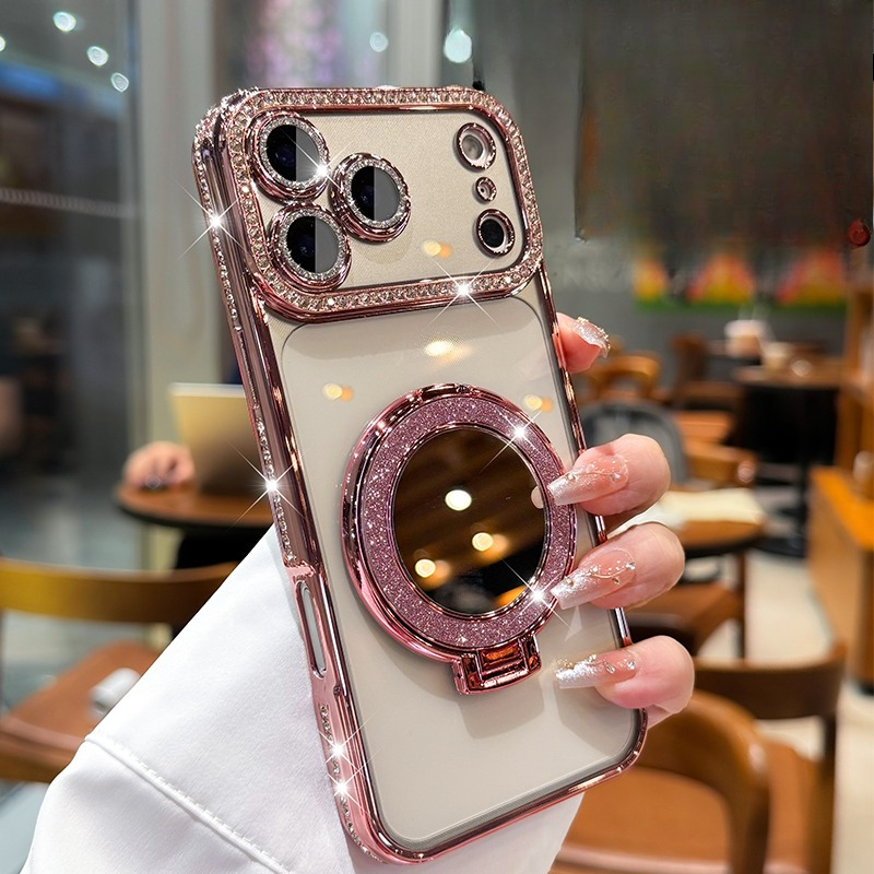 TEMU Phone Case - Creative Makeup Mirror Stand Phone Case, Compatible With Iphone 17 16 15 14 13 12 11 Pro Max Protection Case, Vanity Additions,