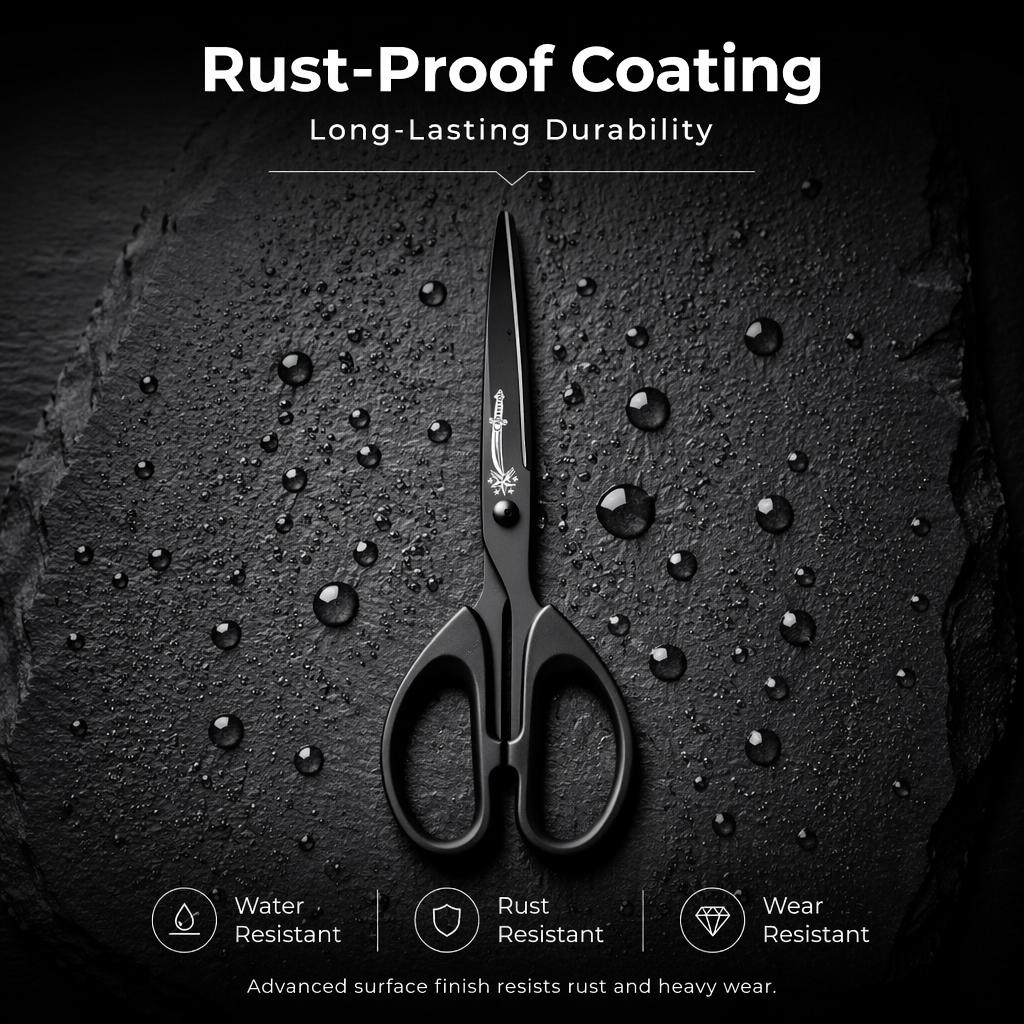 TEMU Laser-printed Pattern Multifunctional Office Scissors, Full Black Rust-proof Stainless Steel Sharp Straight With Ergonomic Comfortable Handles,