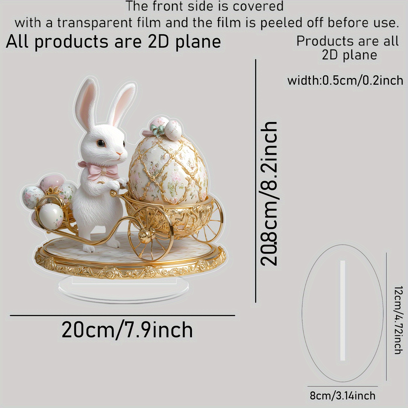 

1pc Elegant Vintage-style Crystal Easter Bunny Statue With & Floral Egg - 2d Acrylic Art Design, Tabletop Decor, Holiday Display, No Electricity Required