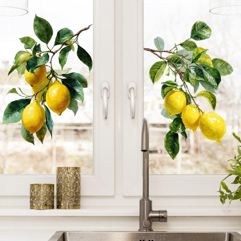 1pc Fresh Bent Branch Window Film, Watercolor Style Fruit Pattern Glass Sticker, Home Decoration Storefront , No-glue Static Cling Film, Kitchen Restaurant Window Film