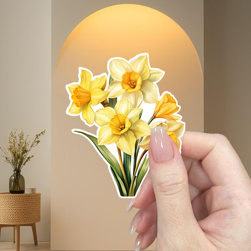 

1pc Daffodil Month Flower Vinyl Sticker, Weather-resistant Decal For Car, Phone, Laptop, Fridge, Toolbox, Suitcase - Yellow