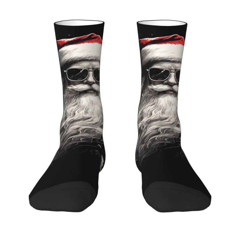 TEMU Chaussettes pour Homme sur le Thème de Noël avec Père Noël et Lunettes Tendance - Accessoire de Tenue de Fête Amusant et Fantaisie, Lavables en