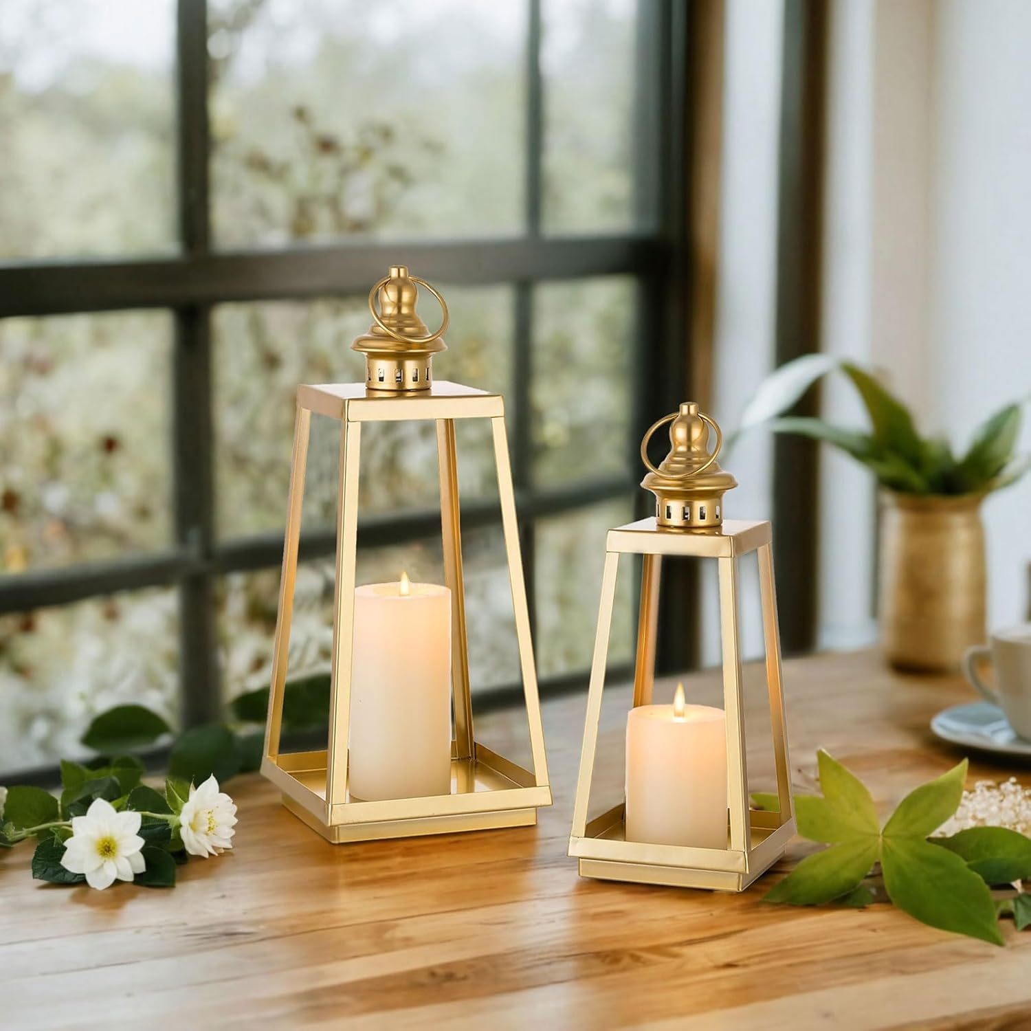 black/  decorative indoor: outdoor front porch decor 32.0cm& 38.1cm set of 2 farmhouse hanging lanterns for table centerpieces mantle fireplace decoration 0
