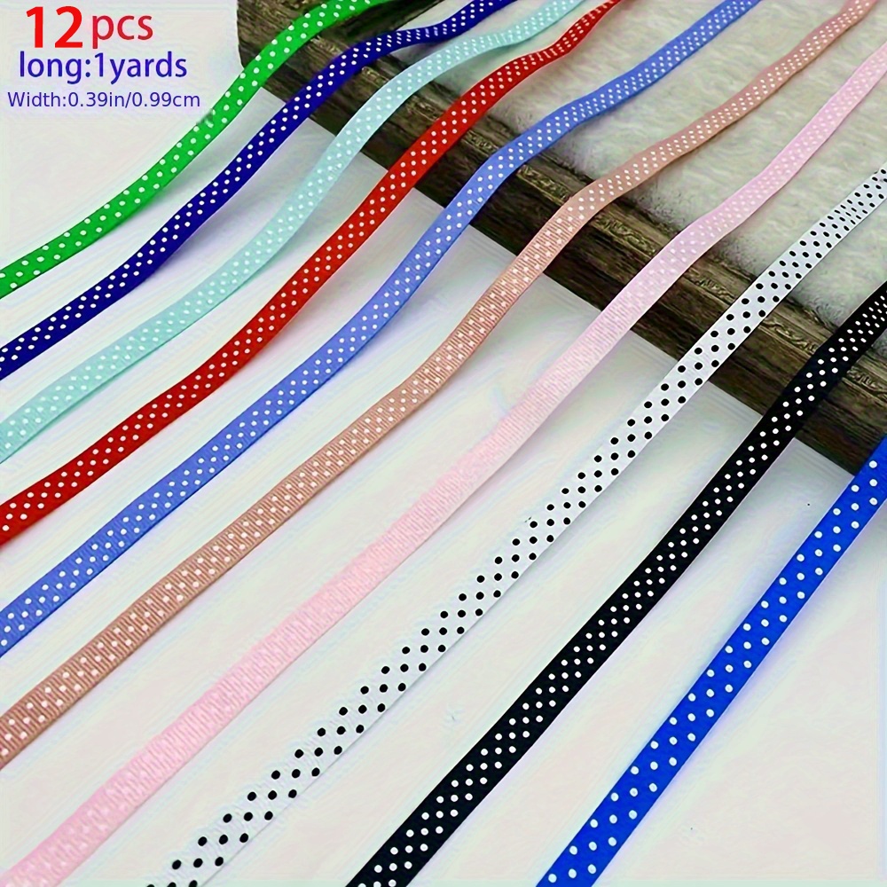 Image of 12 Colorful Polka Dot Ribbon Rolls, Perfect For Gift Wrapping, Wedding Decor, Party Decor Bow, Balloon Bag, Holiday Ribbon, Hair Bow, Handmade Sewing 0.39 Inch X 12 Yards