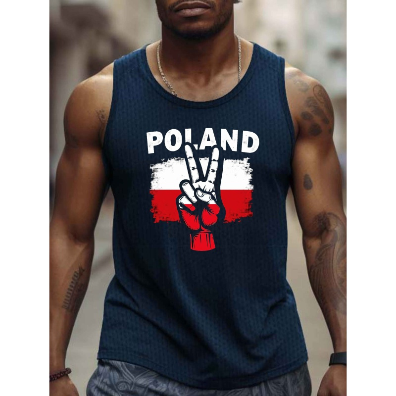 

Men's Poland Peace Sign Graphic Tank Top - Breathable & Comfy Sleeveless Athletic Shirt, Casual Black With Polish , Polyester, Machine Washable