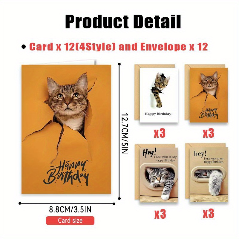 E-shop 24er Set Grußkarten für Katzenliebhaber, mit niedlichen 3D-Katzen, inklusive Umschlägen. Ein vielseitiges Paket mit leeren Geburtstagskarten,