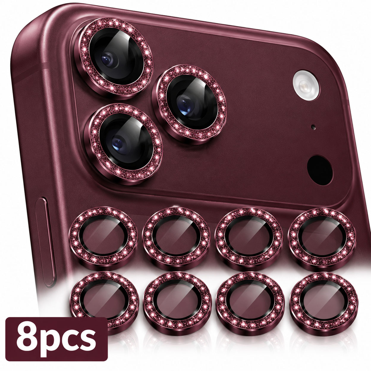 TEMU 8 protectores de lente "Ojo de Águila" de calidad, compatibles con iPhone 18 Pro Max/18 Pro, anillos decorativos de aleación de aluminio para