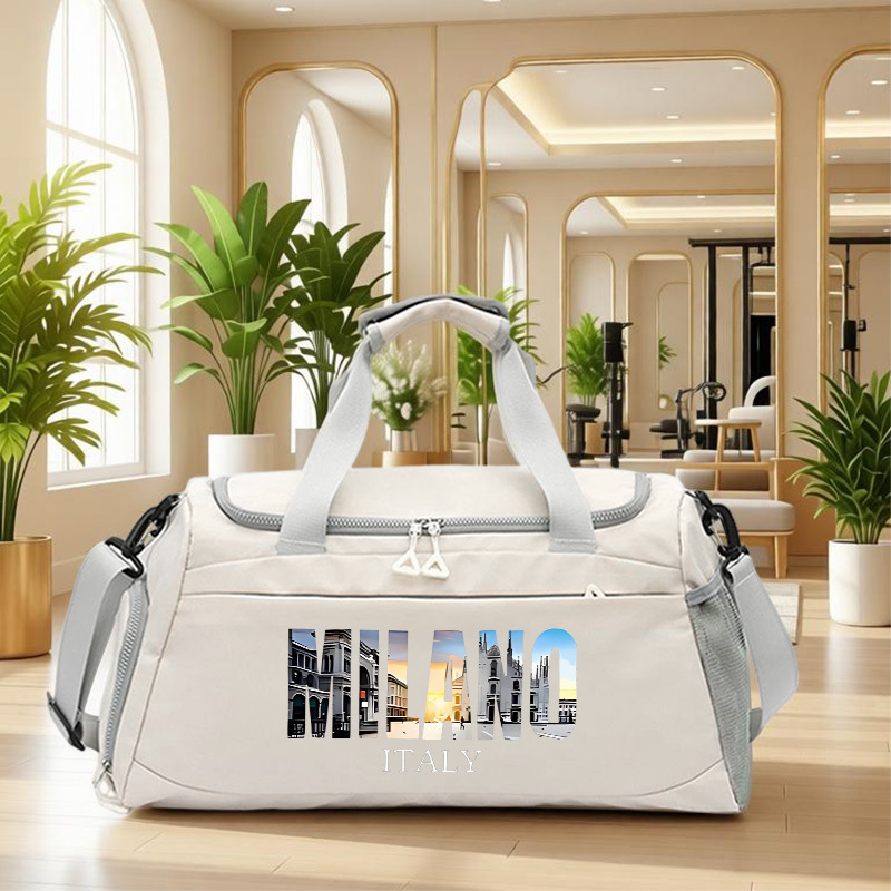 TEMU 1pc Printed Travel Bag, Large Capacity Luggage Bag, Lightweight Sports Bag, Adjustable Shoulder Strap, Wet And Dry , Separate Shoe Compartment,